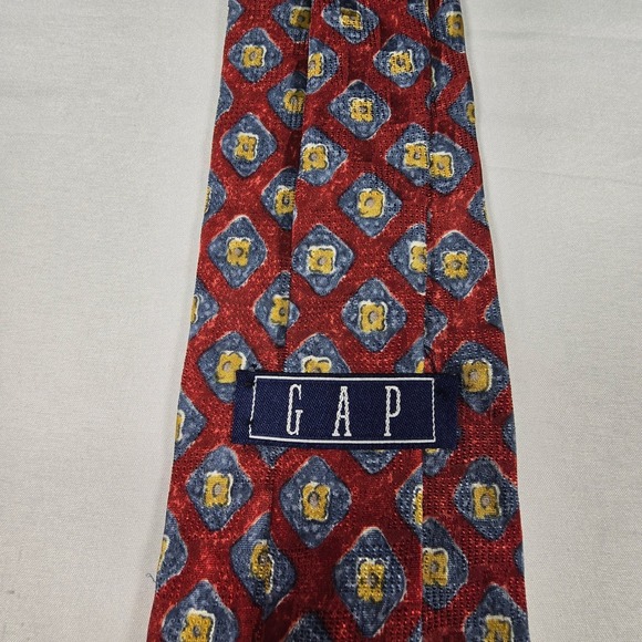 Silk Tie GAP Mens Red Blue Yellow Geometric Diamond Floral Print Made in USA - Picture 3 of 5